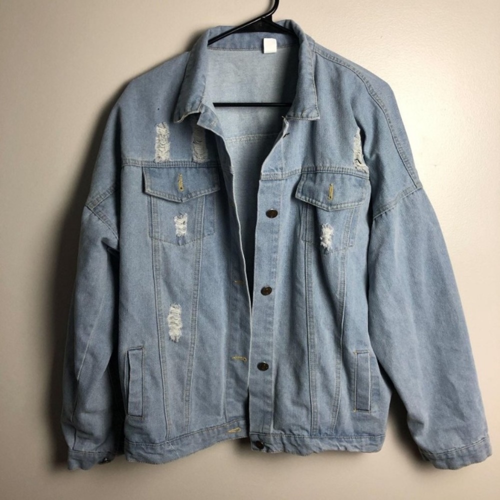 Oversized Distressed Denim Jean Jacket
